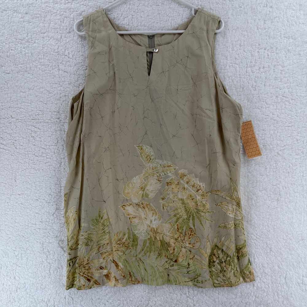 Nani‎ Hawaii Shirt Womens XL Taupe Sun Garden Sleeveless Floral Tropical USA